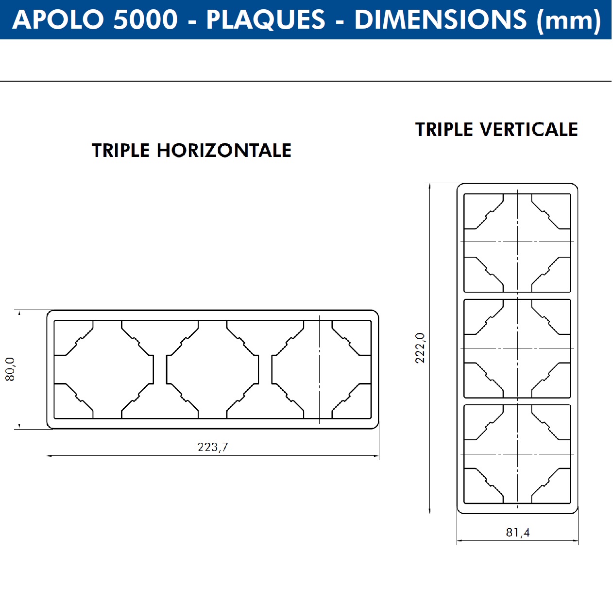 Dimensions plaque triple APOLO