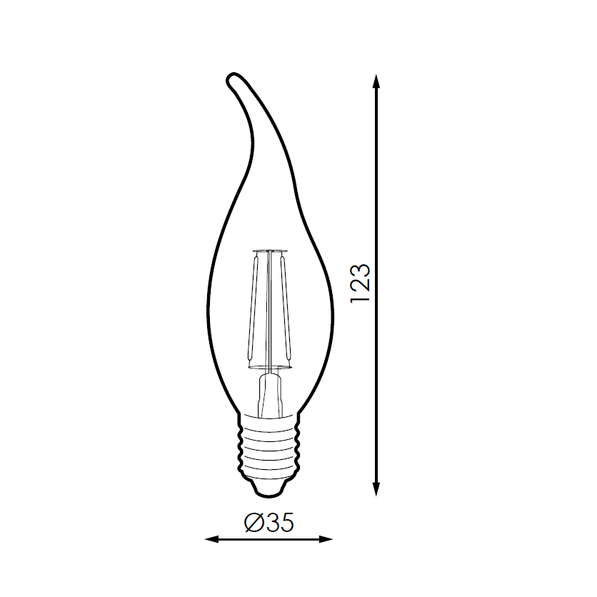 Ampoule LED Filament Flamme Coup de vent dimesions