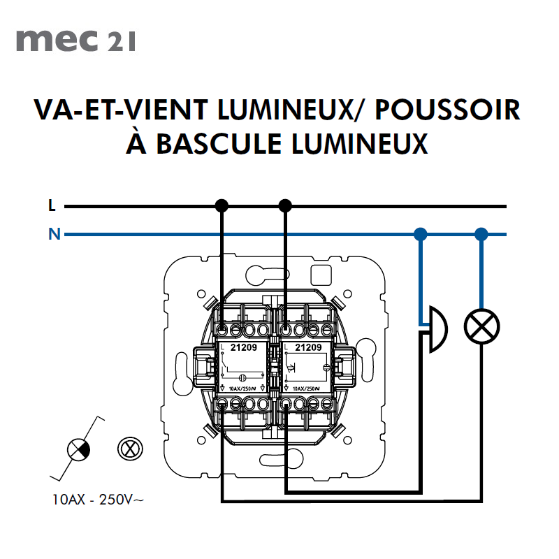 Mécanisme Va-et-Vient-Poussoir Lumineux - 21208 schéma
