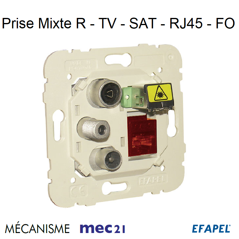 Mécanisme Prise Mixte R-TV-SAT-RJ45 Cat.6UTP - FO SC-APC