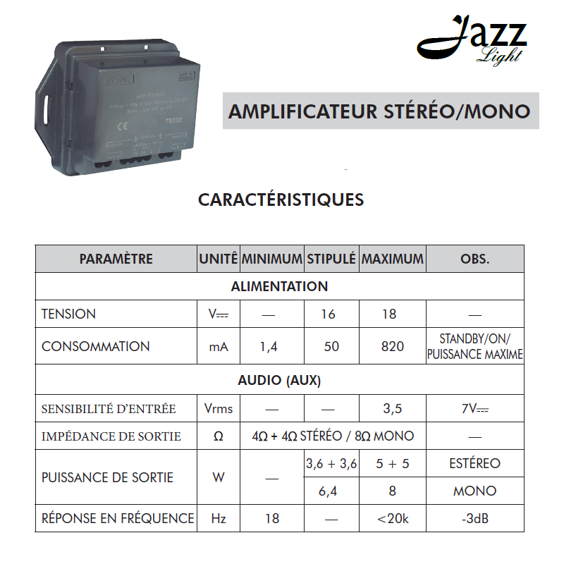 Amplificateur Stéréo Mono - Jazz 75032