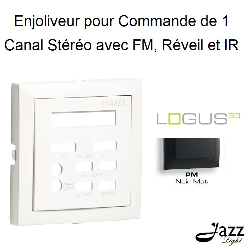 Enjoliveur pour commande de 1 canal stéréo avec FM Réveil et IR logus90 90715TPM Noir MAT