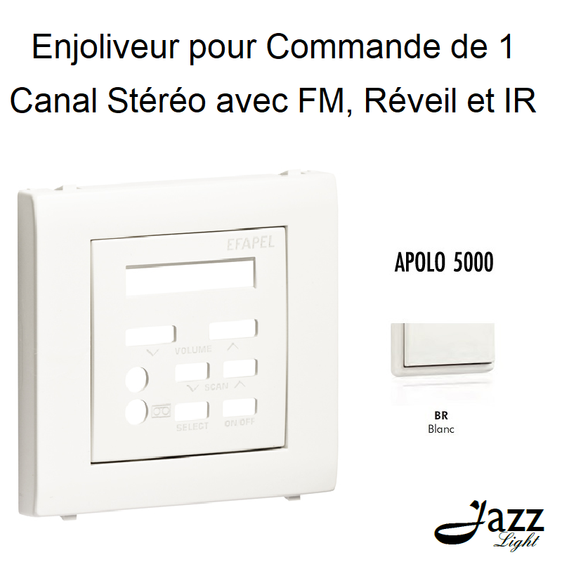 Enjoliveur pour commande de 1 canal stéréo avec FM Réveil et IR APOLO5000 50715TBR Blanc