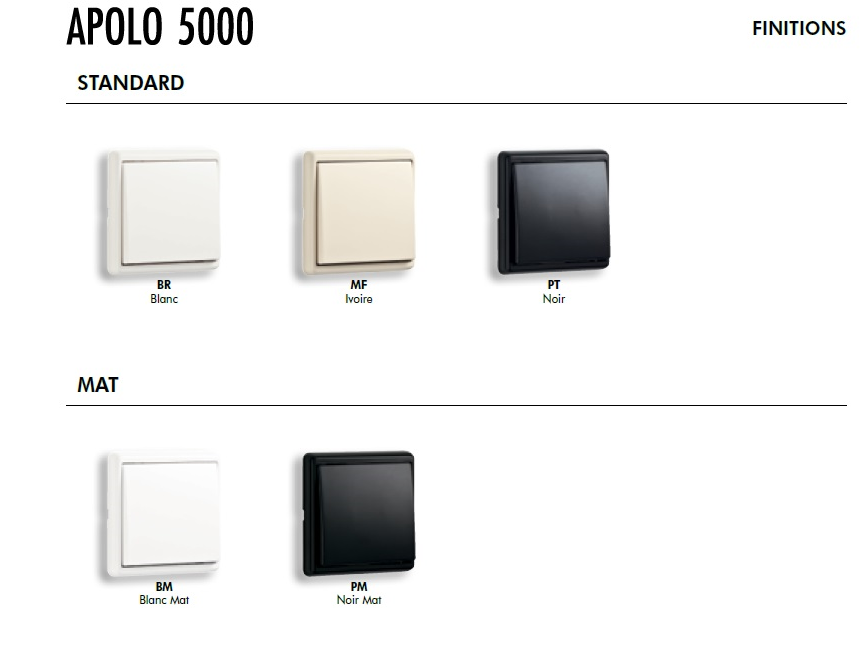 couleur gamme apolo5000 standard et mat