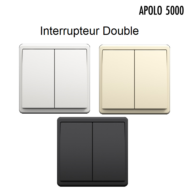 Interrupteur Double Blanc Ivoire ou Noir Apolo 5000