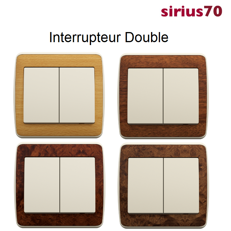 Interrupteur Doigt Double Complet - Sirius 70 BOIS / Ivoire