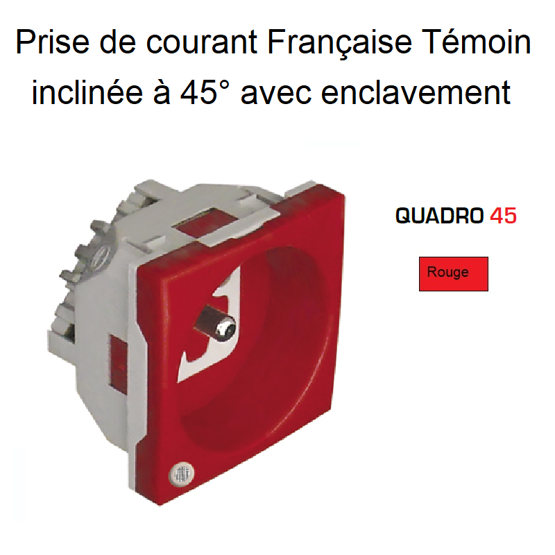 Prise de Courant Française Témoin inclinée à 45° avec Enclavement - 2 Modules Quadro 45