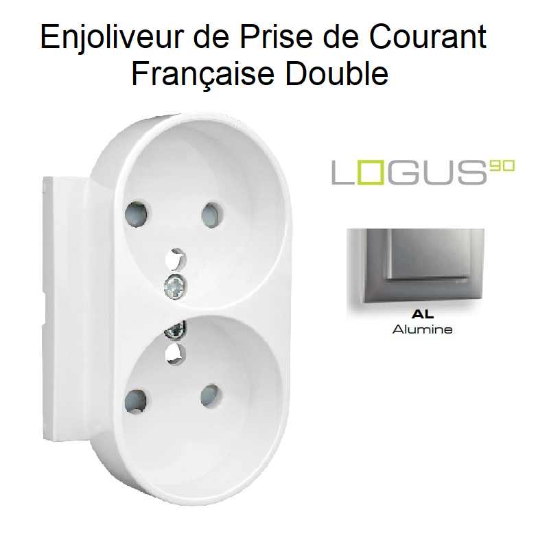 Enjoliveur pour Prise de courant française double avec protection Logus 90656TAL Alumine
