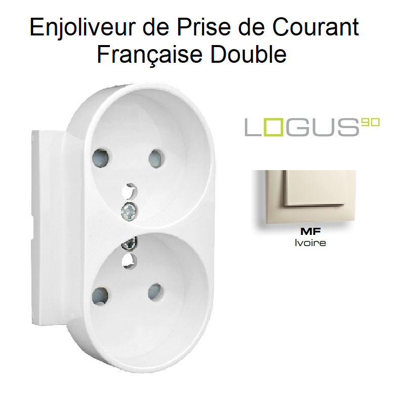 Enjoliveur pour Prise de courant française double avec protection Logus 90656TMF Ivoire