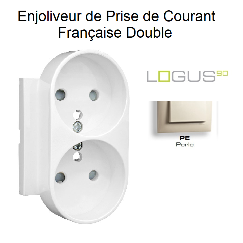Enjoliveur pour Prise de courant française double avec protection Logus 90656TPE Perle