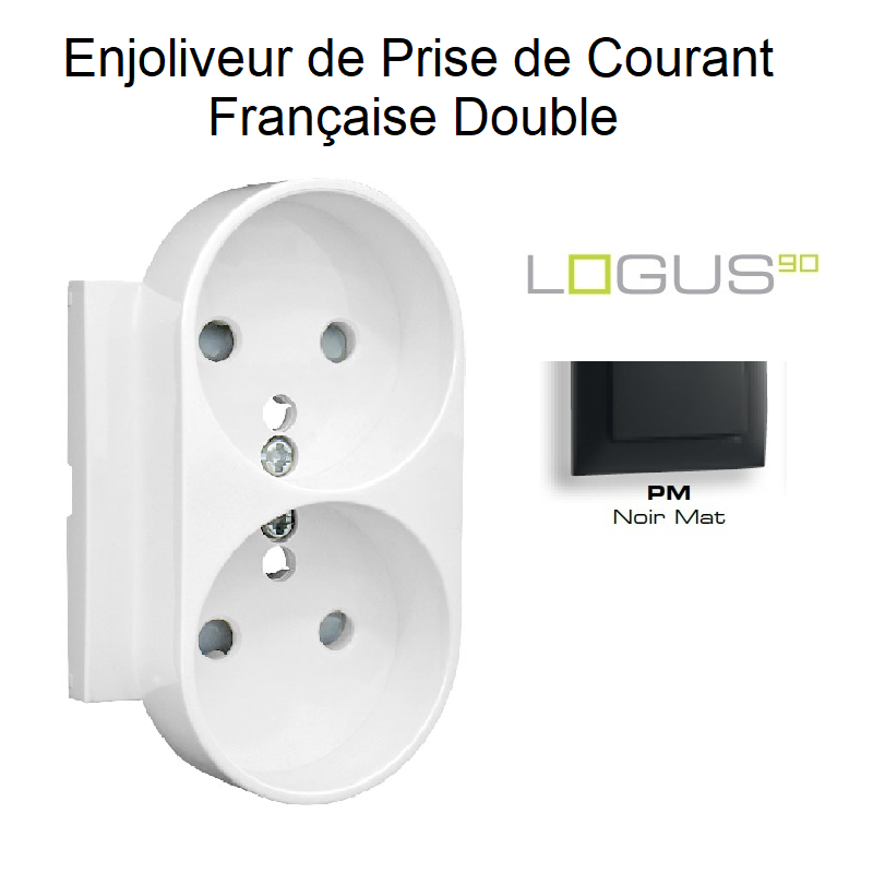 Enjoliveur pour Prise de courant française double avec protection Logus 90656TPM Noir MAT