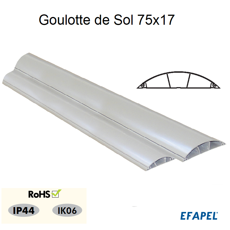 Goulotte de sol, praticable, 75x17mm, longueur 2 mètres, 3 compartiments,  technopolymère, gris - Elettrocanali ECCAP7517G