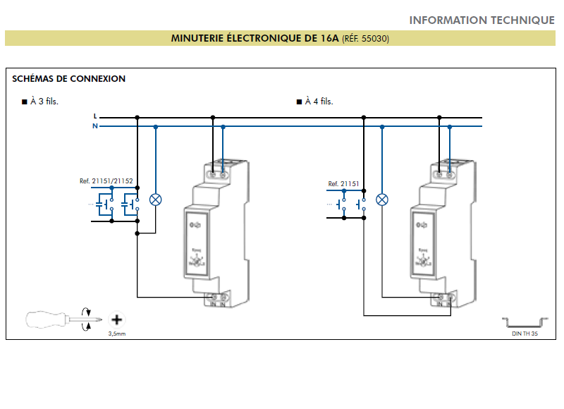 Minuterie éléctronique 16A 55030 schéma connexion