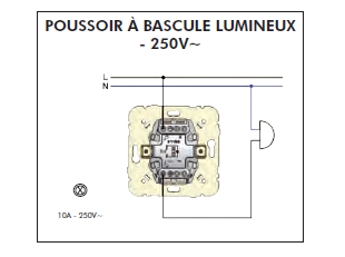 Schéma de montage Poussoir à bascule Lumineux série Mec21