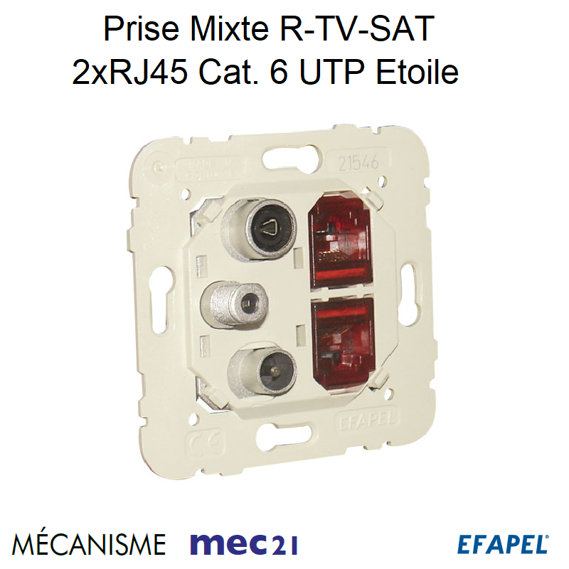 Mécanisme Prise R-TV-SAT-2xRJ45 Cat.6 UTP Etoile