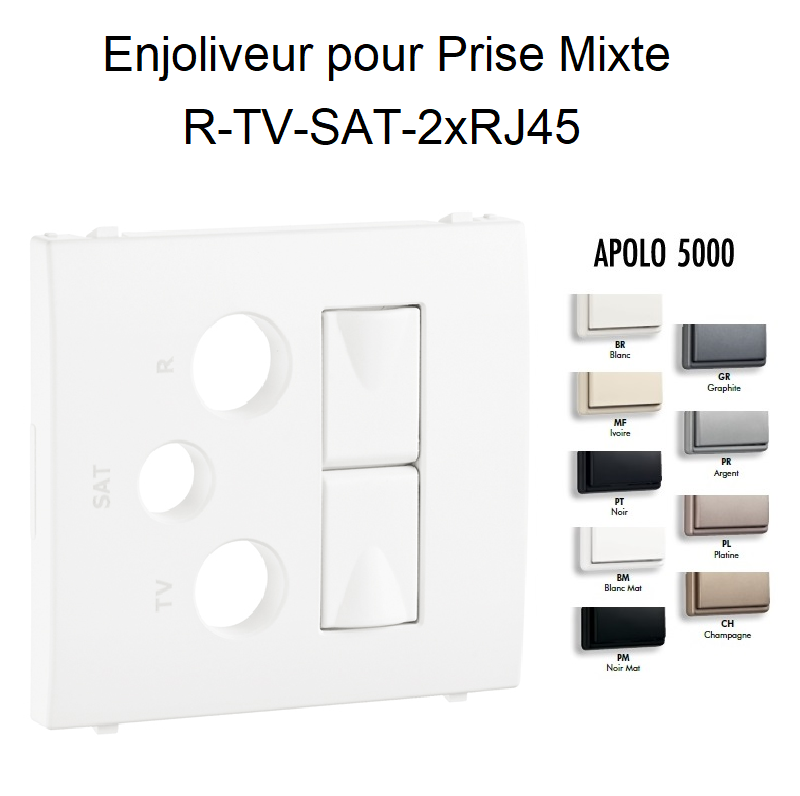 Enjoliveur pour prise mixte R-TV-SAT-2xRJ45 Apolo5000 50773T