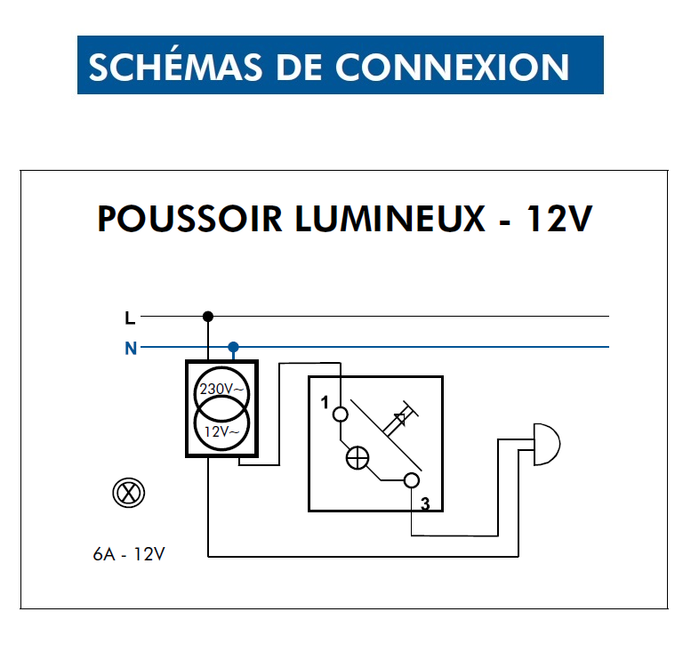 Schéma connexion Poussoir lumineux 12V 37168CBR