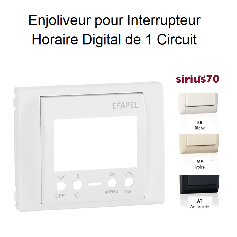 Enjoliveur pour interrupteur horaire digital de 1 circuit Sirius 70743T