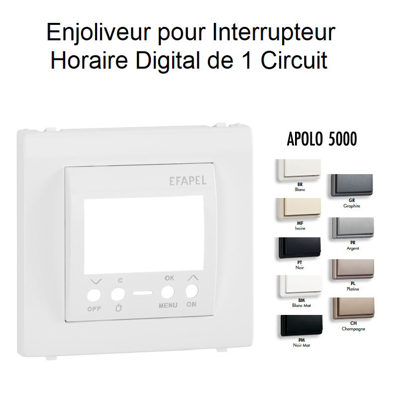 Enjoliveur pour interrupteur horaire digital 1 circuit APOLO5000 50743T