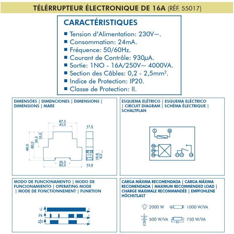 Télérupteur électronique 16A 55017 caractéristiques