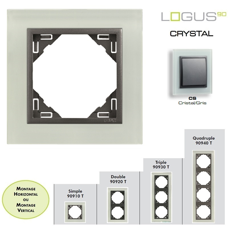 Plaque simple ou multiple logus90 Crystal TCS Cristal Gris