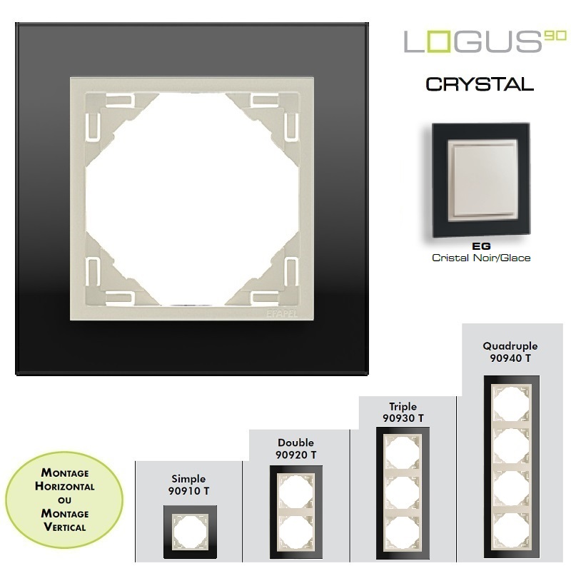 Plaque simple ou multiple logus90 Crystal TEG Cristal Noir Glace