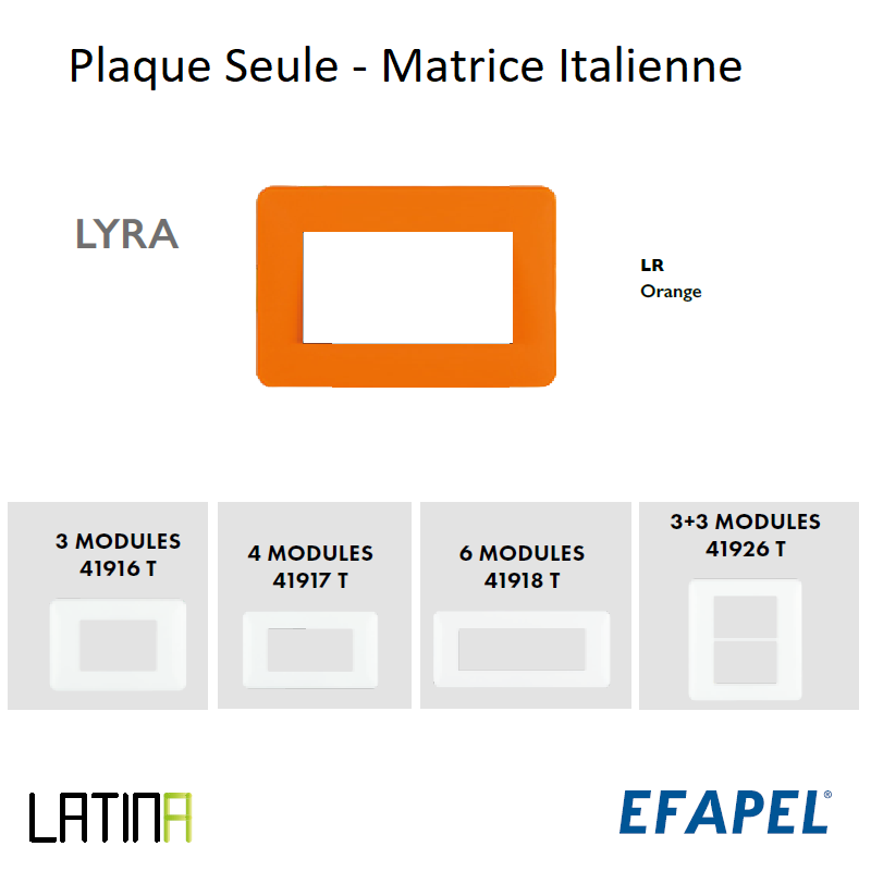 Plaque LATINA LYRA Matrice Italienne 3 à 6 Modules - ORANGE