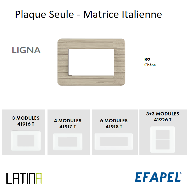 Plaque LATINA LIGNA Matrice Italienne 3 à 6 Modules - CHENE