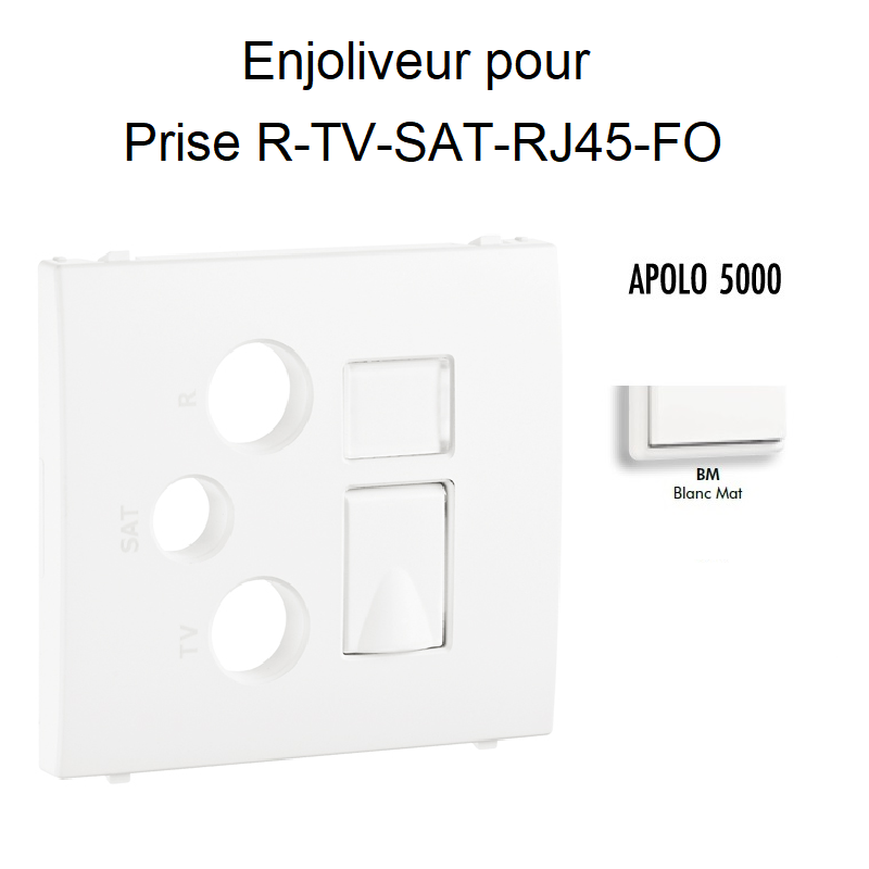 Enjoliveur pour prise R TV SAT RJ45 FO APOLO5000 50770TBM Blanc MAT