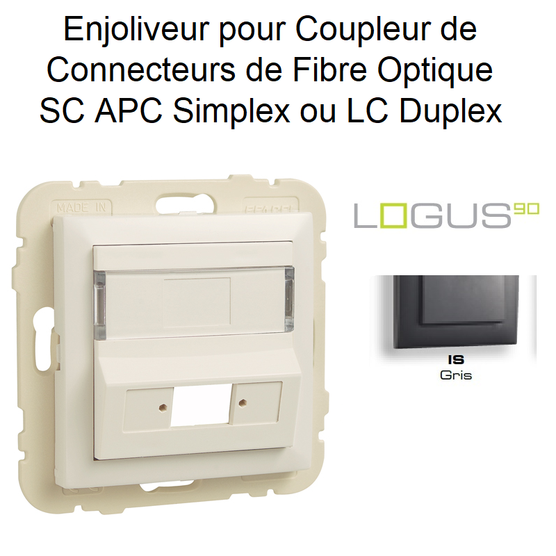 Enjoliveur pour Coupleur de connecteurs FO SC APC Simplex ou LC Duplex Logus 90449SIS Gris
