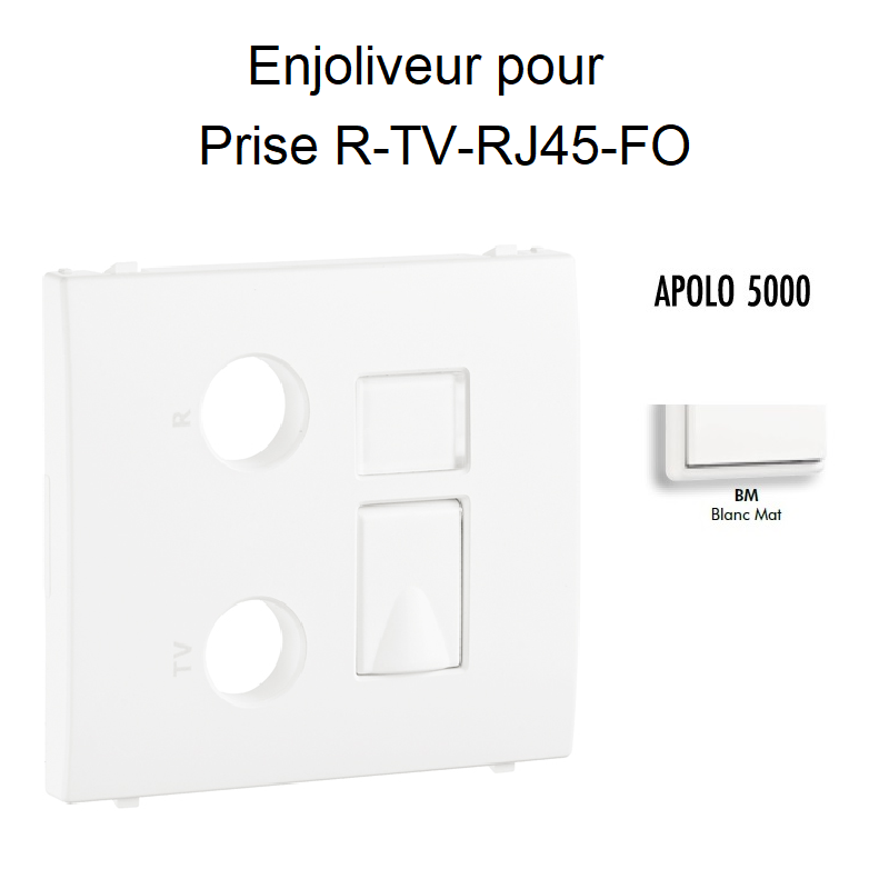 Enjoliveur pour prise R TV RJ45 FO APOLO5000 50774TBM Blanc MAT