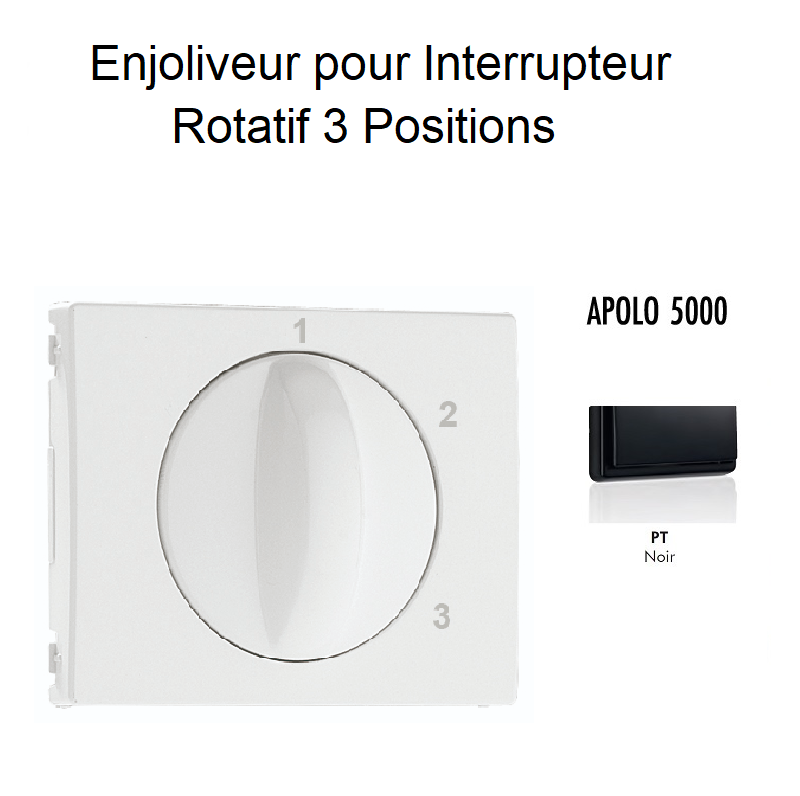 Enjoliveur pour Interrupteur rotatif 3 positions Apolo 50765TPT Noir