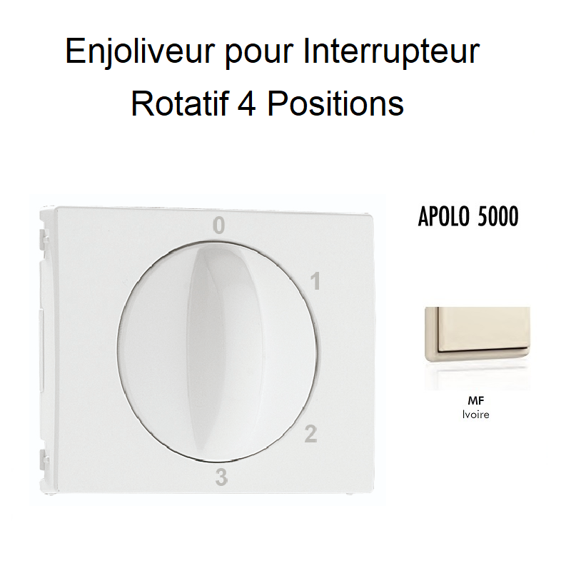 Enjoliveur pour Interrupteur rotatif 4 positions Apolo 50766TMF Ivoire
