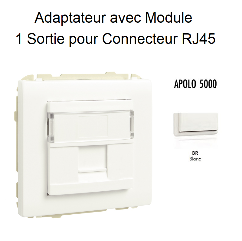 Adaptateur avec 1 module 1 sortie pour connecteur RJ45 Apolo 50441SBR Blanc