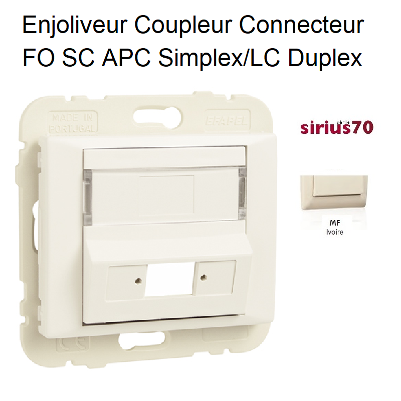 Enjoliveur coupleur connecteur fibre optique sc apc simplex ou LC duplex Sirius70449SMF Ivoire