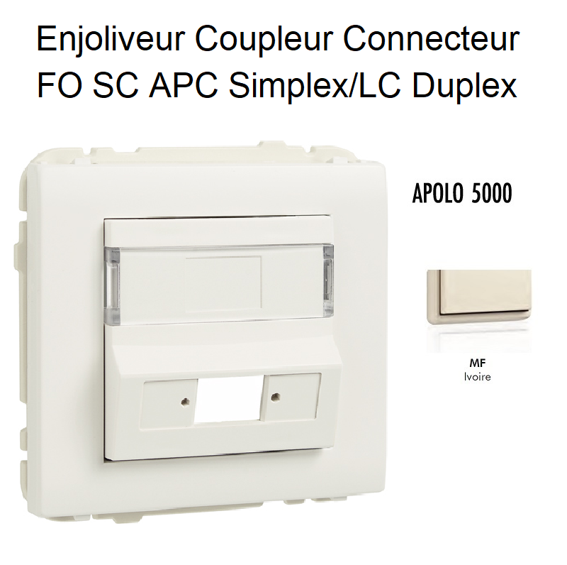 Enjoliveur Coupleur Connecteur fibre optique SC APC Simplex - LC Duplex Apolo 50449SMF Ivoire