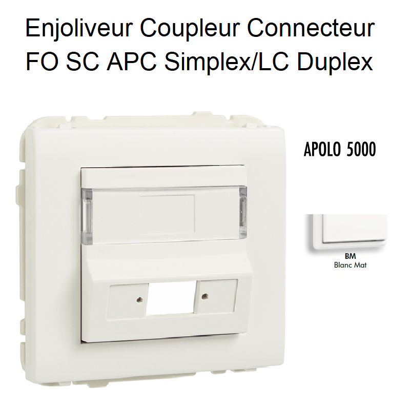 Enjoliveur Coupleur Connecteur fibre optique SC APC Simplex - LC Duplex Apolo 50449SBM Blanc MAT