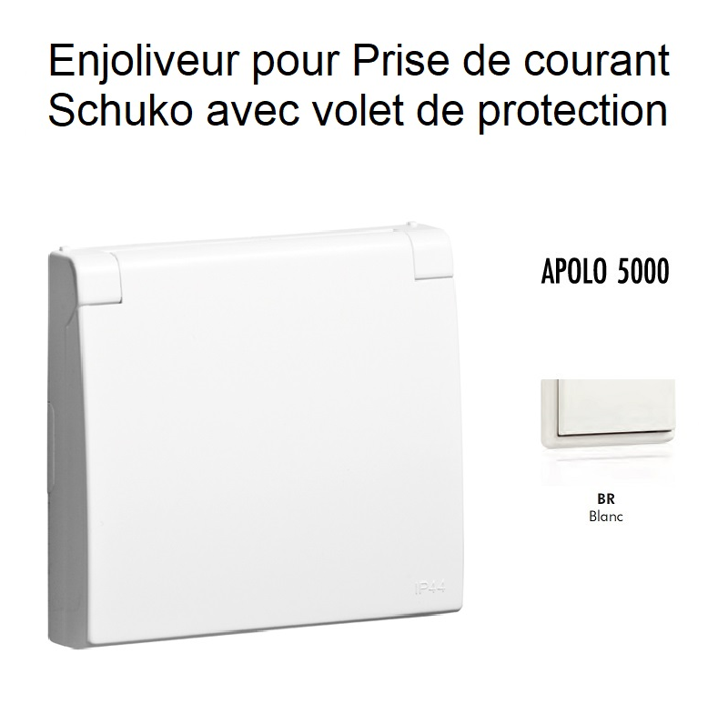 Enjoliveur pour prise de courant schuko avec volet de protection APOLO5000 50634TBR Blanc