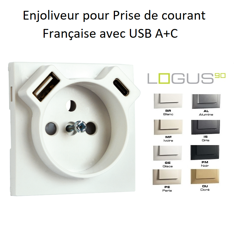 Enjoliveur pour prise française avec usb Logus 90650T