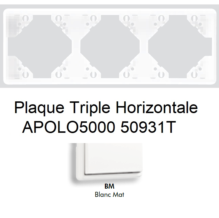 Plaque triple Horizontale APOLO5000 50931TBM BLANC MAT