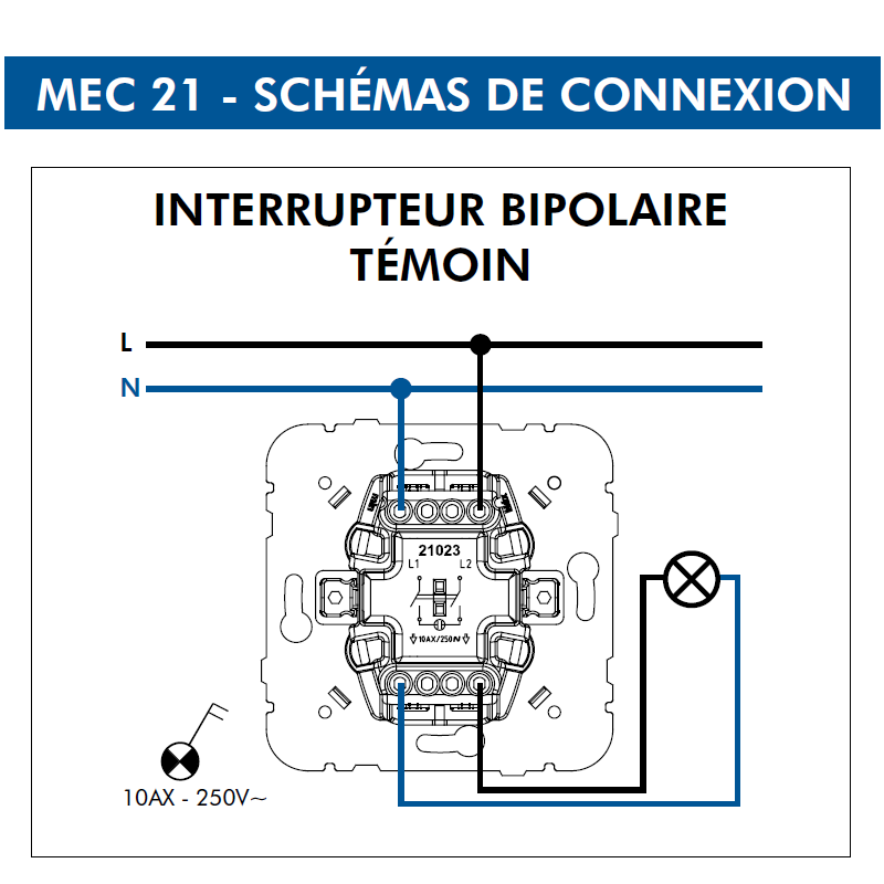Mécanisme Interrupteur Bipolaire Témoin 20 A - Prise/Interrupteur