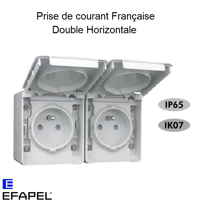 Prise Double de Courant Française Horizontale avec Protection IP65