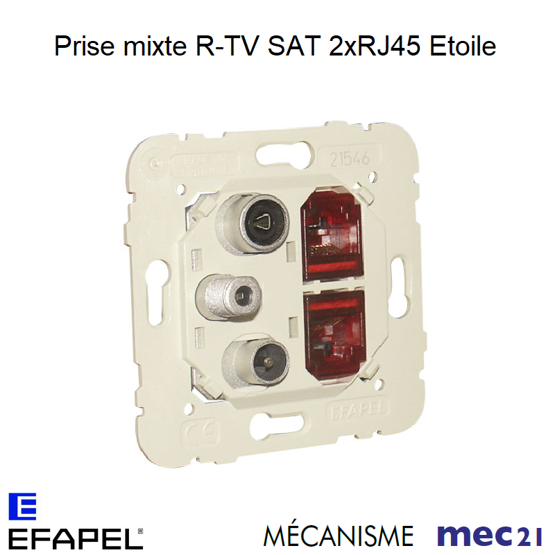 Mécanisme Prise R-TV-SAT-2xRJ45 Cat.6 UTP Etoile
