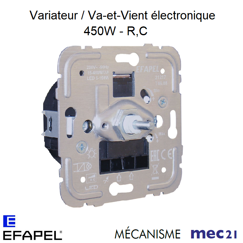 Mécanisme de Variateur/Va-et-Vient Electronique Lampes Basse Consommation 450W/VA R,C