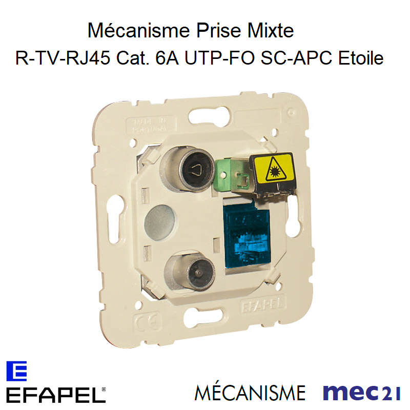 Mécanisme de Prise Mixte R-TV - RJ45 Cat. 6A UTP - FO SC-APC Étoile