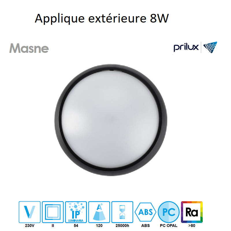 Applique hublot LED 8W MASNE S - NOIR