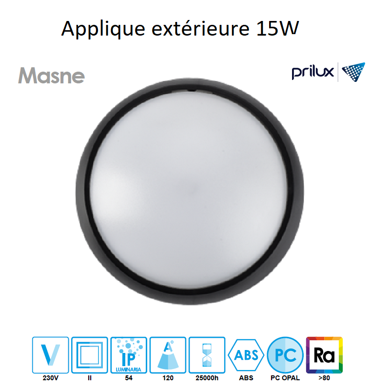 Applique hublot LED 15W MASNE L - NOIR