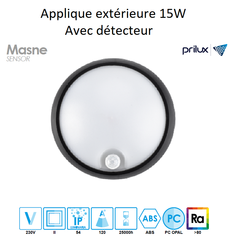 Applique extérieure avec détecteur masne sensor 15W noir