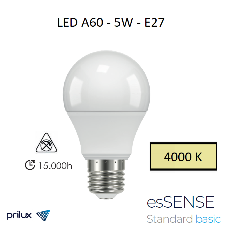 Ampoule LED A60 5W E27 - 4000 kelvin