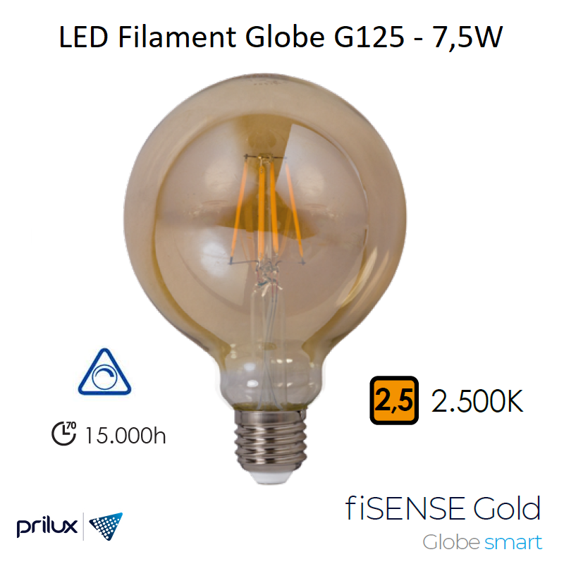 Ampoule LED Filament G125 7,5W E27 - 2500 kelvin